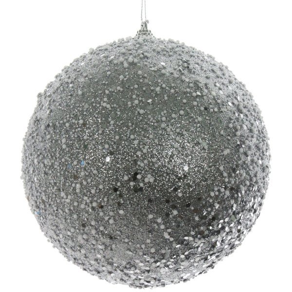 Χριστουγεννιάτικη Ασημί Μπάλα Οροφής, με Χιόνι (15cm)